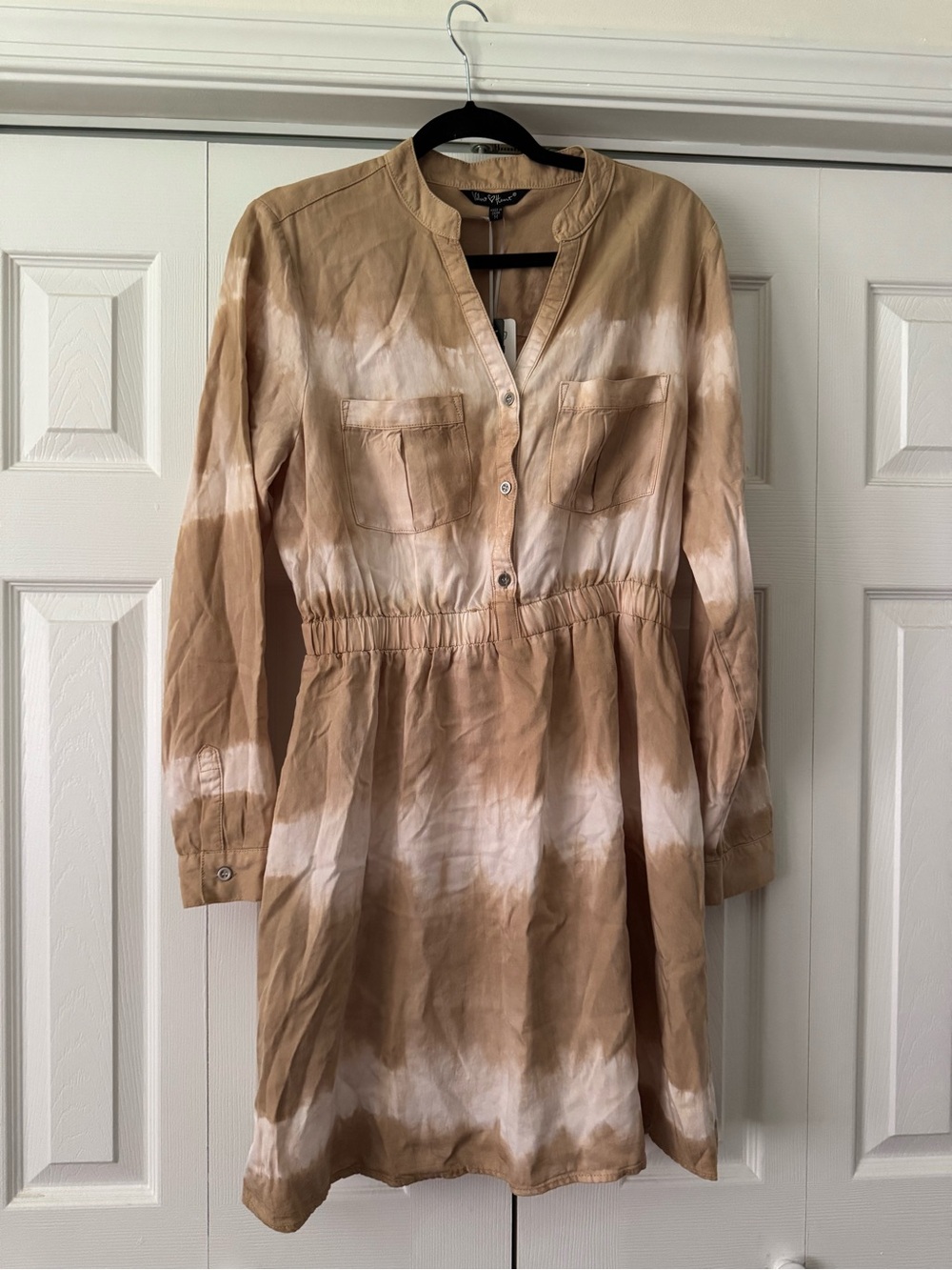 Velvet Heart Beige and Cream Tie-Dye Long Sleeve Shirtdress
